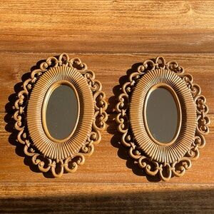 Vintage 1978 Dart Inc. Homco Wall Mirrors Faux Wood 9.5" Boho MCM